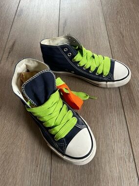 High-Top Canvas Sneakers with Lime Green Laces